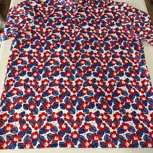 LRD Performance Golf Polo Shirt Red White & Blue Floral Golf Club Print Mens XL